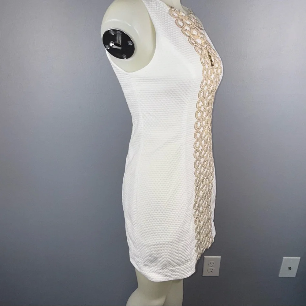 Lilly Pulitzer Shift Dress Women’s 0 White with Gold Detailing Textured Jacquard